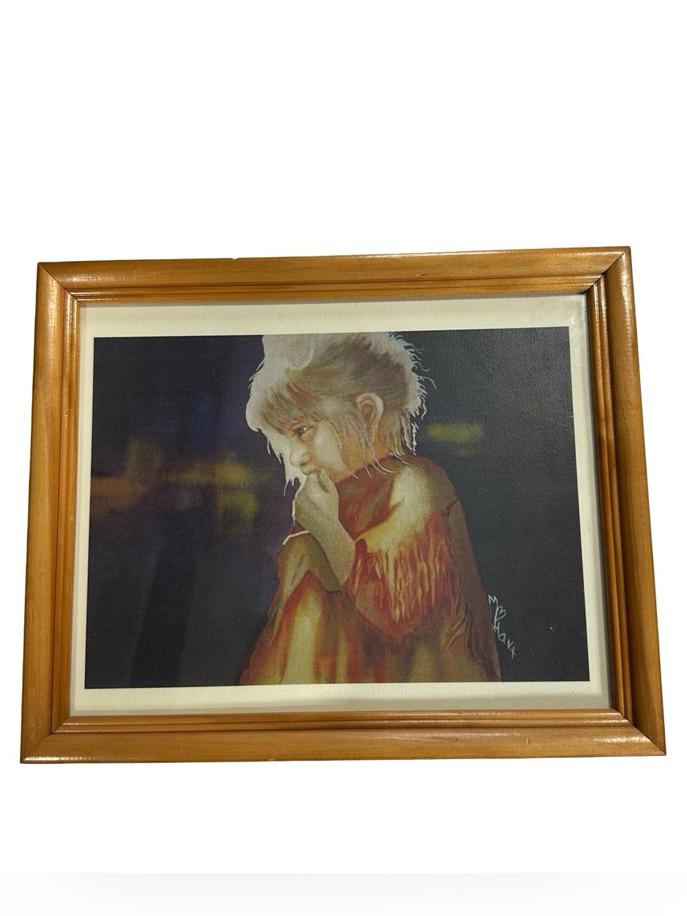 M Hart Signed Framed Child Portrait Lithograph Print Inscribed Fine Art 12x10